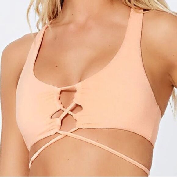 L*SPACE Dax Terry Bikini Top Cabana Bitsy Cut Cheeky Bottom Peach Size Small New - Picture 11 of 15